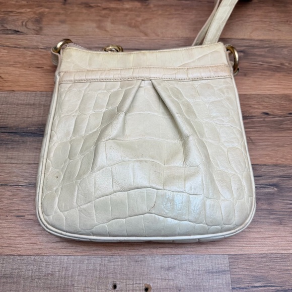 Brahmin Shimmer Cream and Tan Crocodile Embossed Adjustable Crossbody Bag - Picture 4 of 9